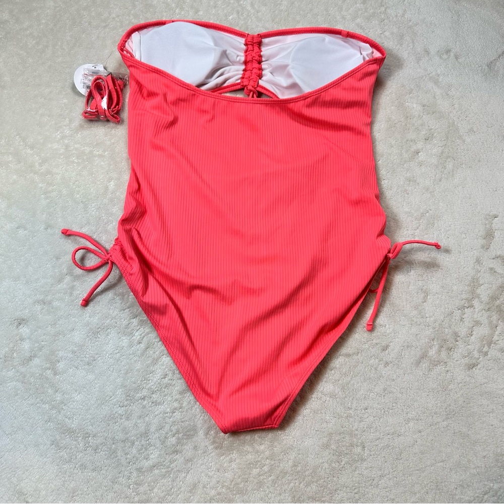 Decree Women’s Exotic Textured Monokini Coral One Piece Swimsuit Cutout Vacation - Picture 6 of 10